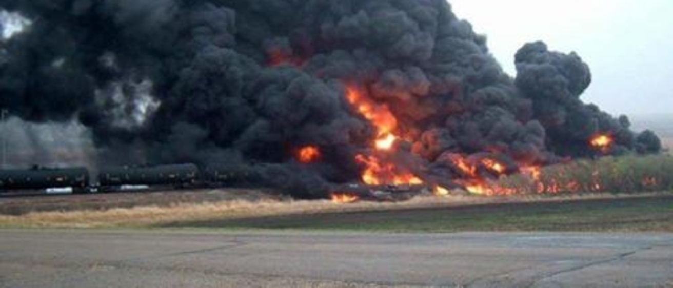 Massive fire after crude oil train derailment in North Dakota. 